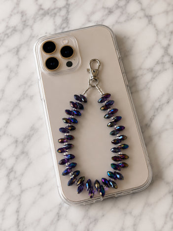 Cordon Téléphone Perles Verre Bleu Violet