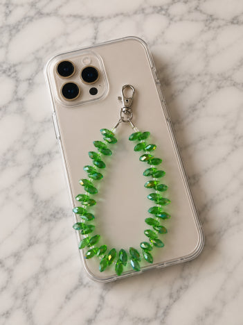 Cordon Téléphone Gouttes en Verre Vert