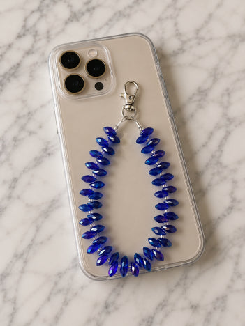 Cordon Téléphone Gouttes en Verre Bleu