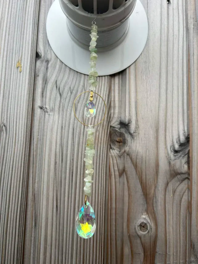 Attrape-Soleil Cercle Doré & Fluorite Verte en Cristal