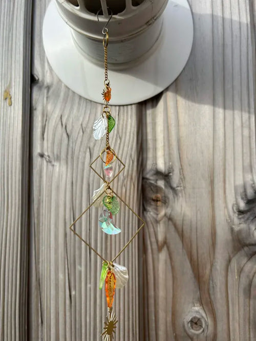 Attrape-Soleil Losanges Dorés, Lune & Soleil Cristaux Multicolores
