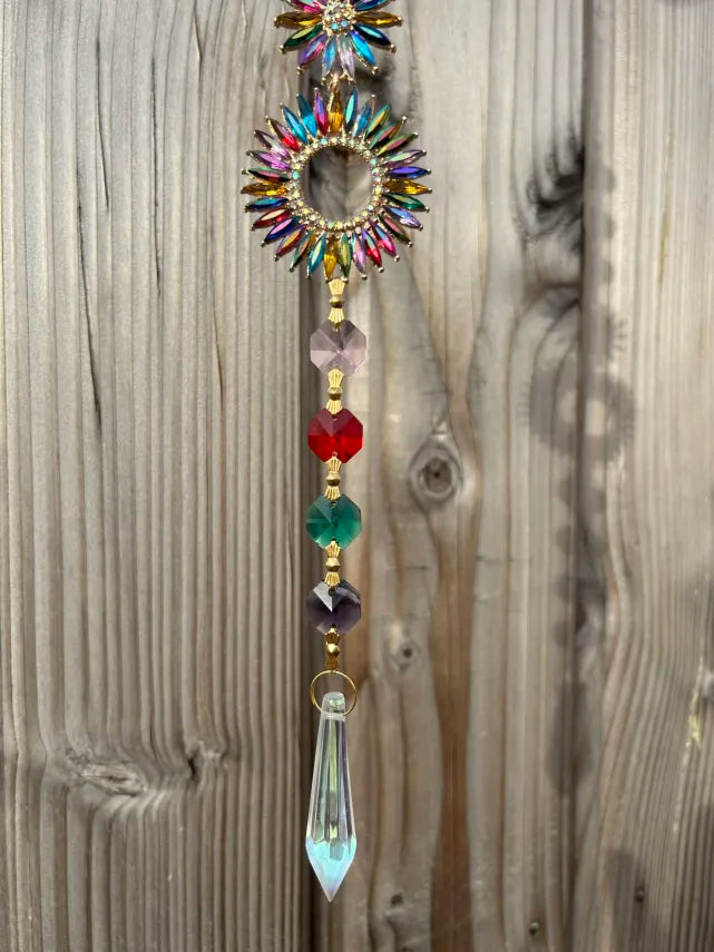 Attrape-Soleil Fleur & Anneau Solaire Multicolores, Cristaux Chakras
