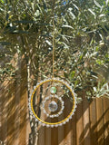 Attrape-Soleil Double Cercle Doré Serti, Boule de Cristal & Perle en Verre