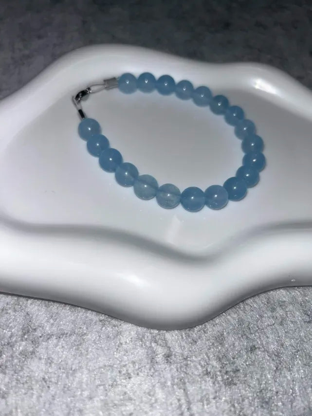 Bracelet Calcédoine Bleue Fil Rigide