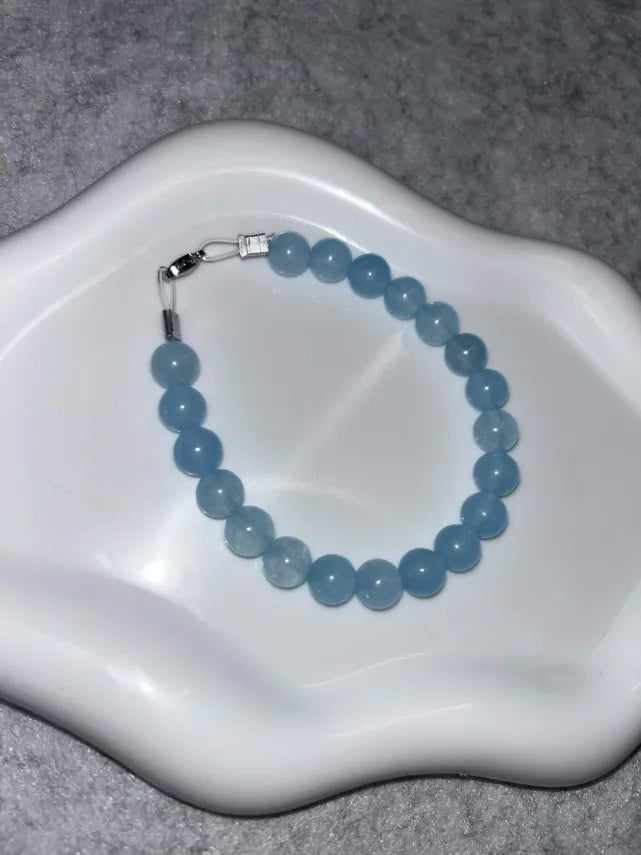 Bracelet Calcédoine Bleue Fil Rigide