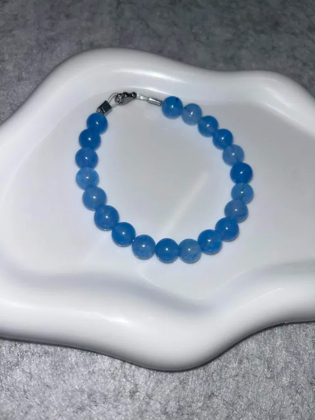 Bracelet Agate Teintée Bleue Fil Rigide
