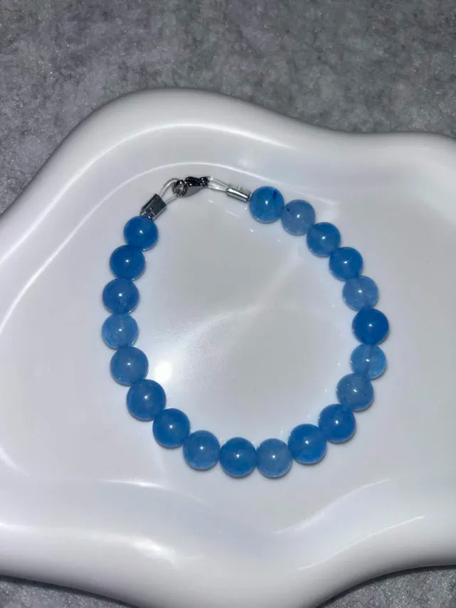 Bracelet Agate Teintée Bleue Fil Rigide