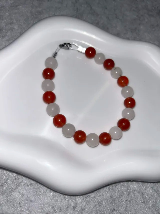 Bracelet Quartz Laiteux & Cornaline Fil Rigide