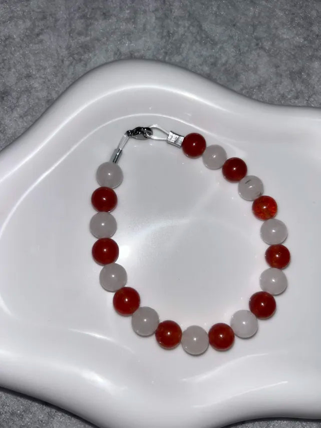 Bracelet Quartz Laiteux & Cornaline Fil Rigide