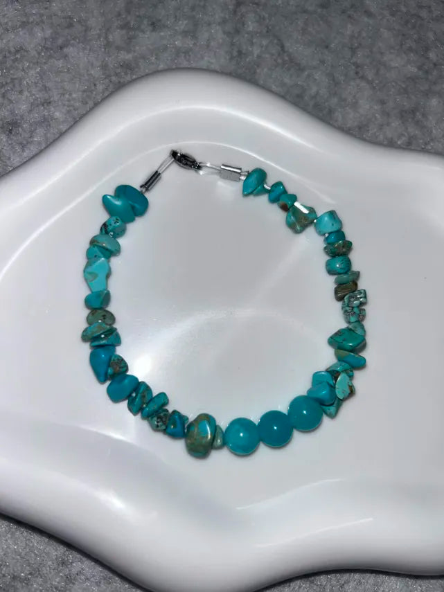 Bracelet Fausse Turquoise & Amazonite Fil Rigide