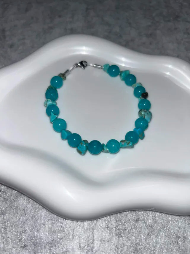 Bracelet Amazonite & Fausse Turquoise Fil Rigide