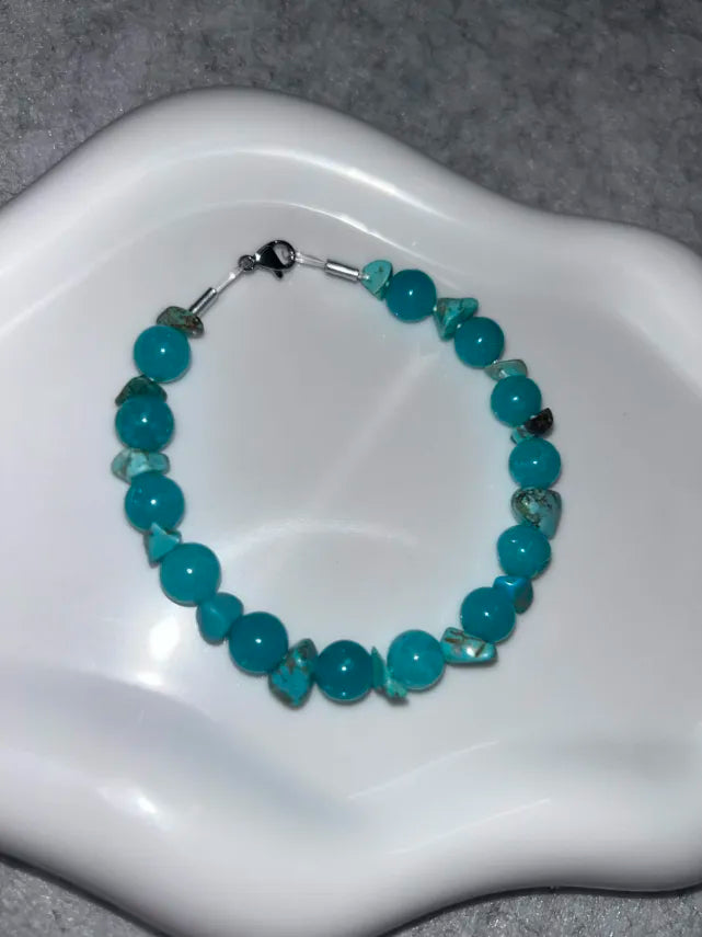 Bracelet Amazonite & Fausse Turquoise Fil Rigide