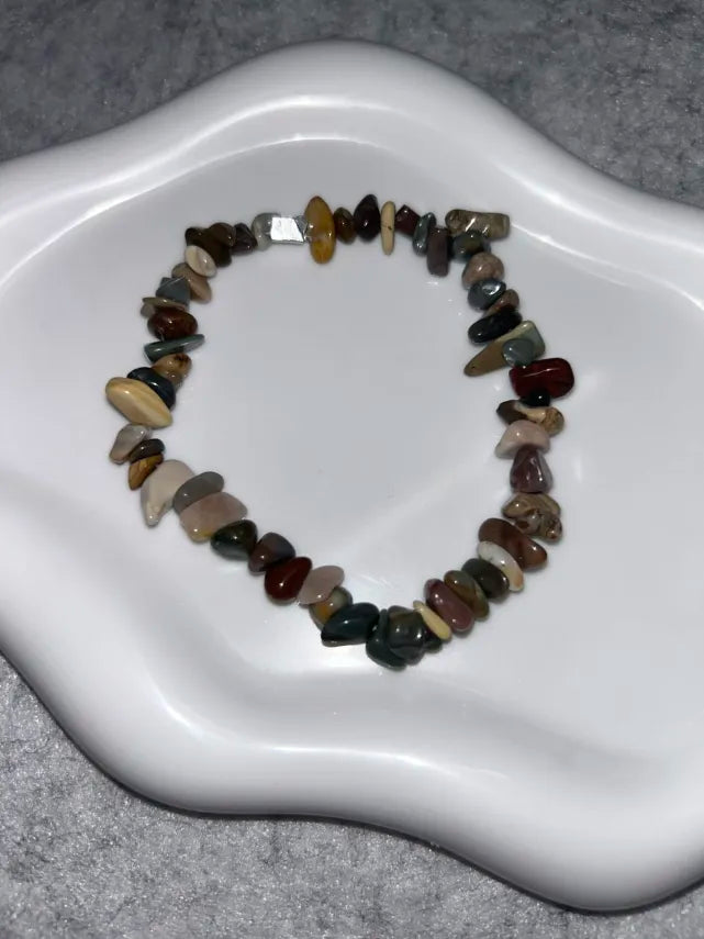 Bracelet Jaspe Polychrome Fil Élastique