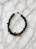 Bracelet Chips Agate Noire & Œil de Tigre Fil Rigide