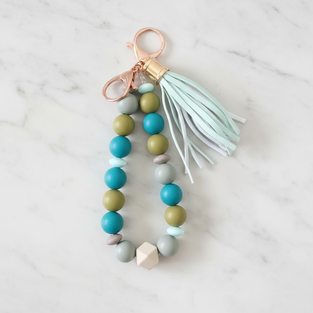 Porte-clés turquoise fond marbré - vue 4