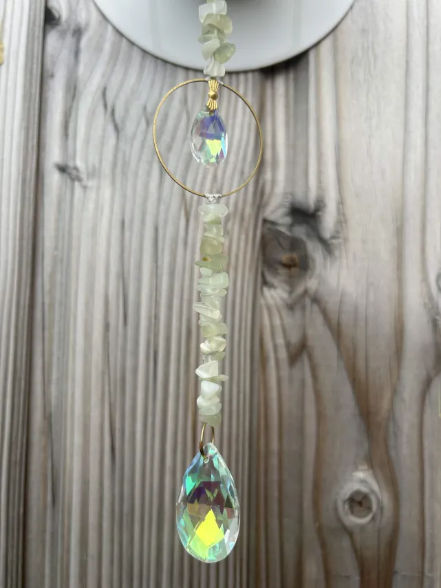 Attrape-Soleil Cercle Doré & Fluorite Verte en Cristal