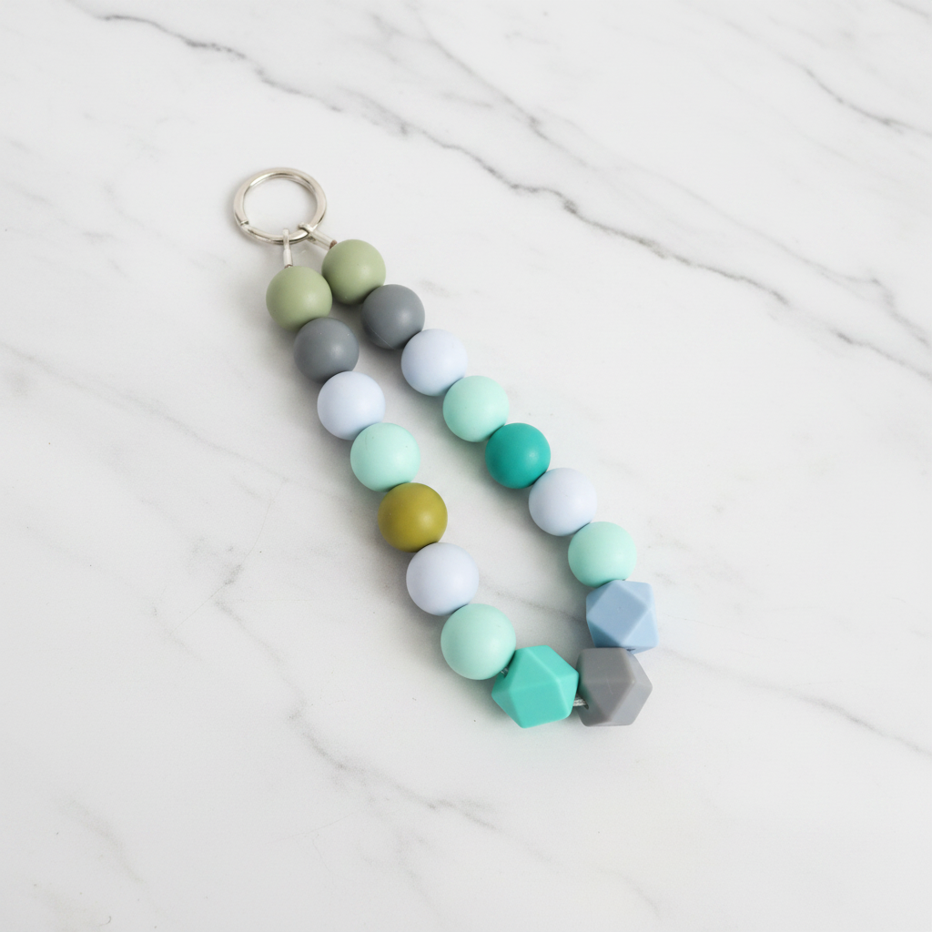 Porte-clés vert gris fond marbré - vue 2