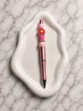 Stylo Personnalisé Fleur Rouge Perles Roses
