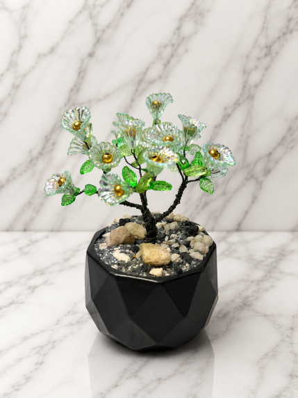 Arbre Fleur Vert & Doré – vue trois quarts