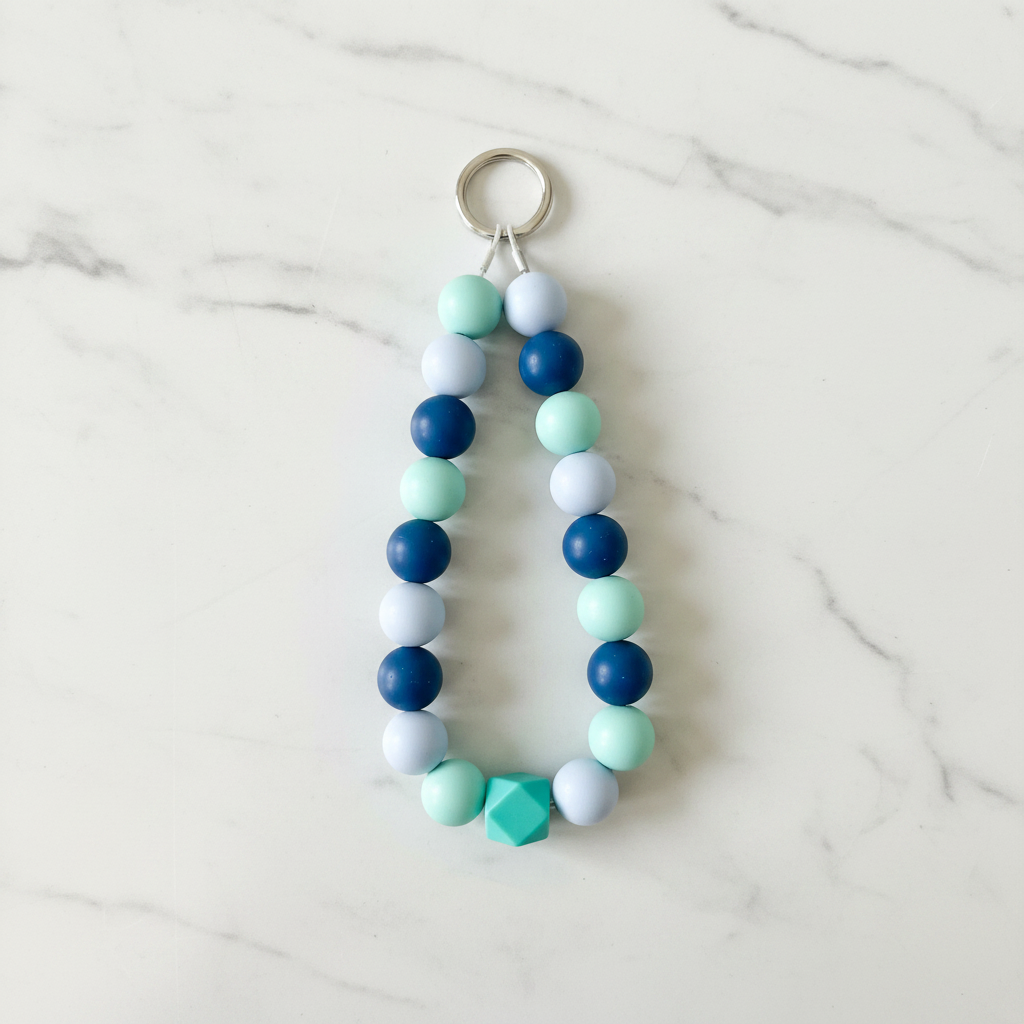 Porte-clés bleu fond marbré - vue 1