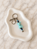 Porte-clés grosses perles turquoise et bleues
