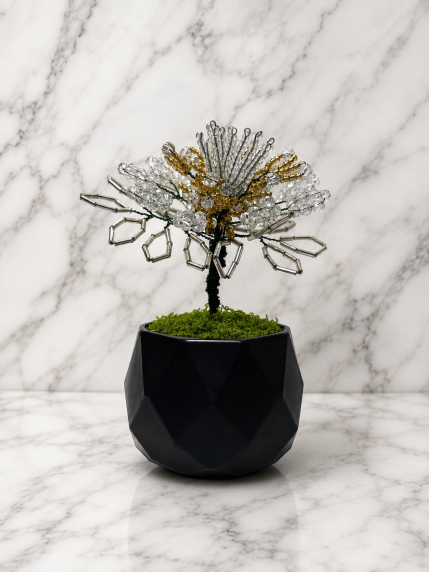 Arbre Original Fleur en Perles & Fil de Fer – vue de côté