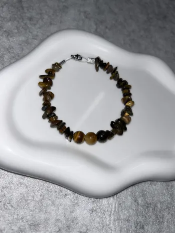 Bracelet Chips Œil de Tigre Fil Rigide