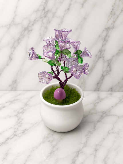 Arbre Fleur Mauve en Perles Artisanales – vue de côté