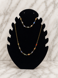 Parure pierres naturelles multicolores collier et bracelet acier inoxydable doré