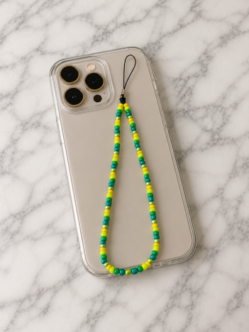 Cordon téléphone perles vert jaune fluo sur smartphone
