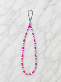 Cordon téléphone petites perles fuchsia blanc et cristal