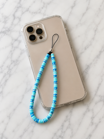 Cordon téléphone disques bleu turquoise sur smartphone