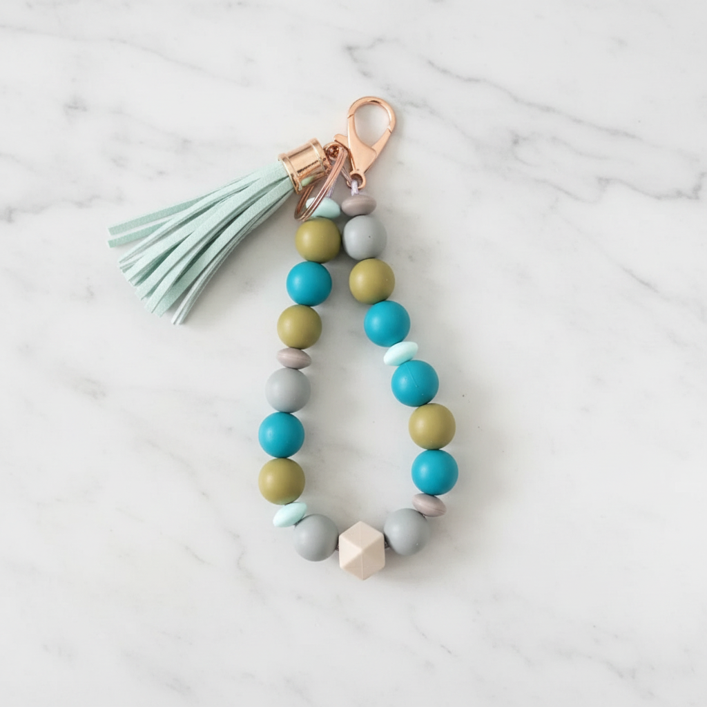 Porte-clés turquoise fond marbré - vue 3