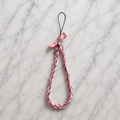 Dragonne Téléphone Tressée Rose et Blanc Nœud Satin