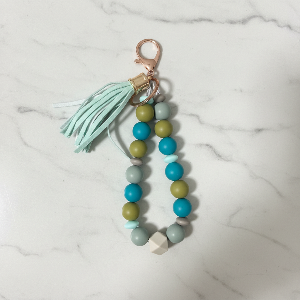 Porte-clés turquoise fond marbré - vue 1