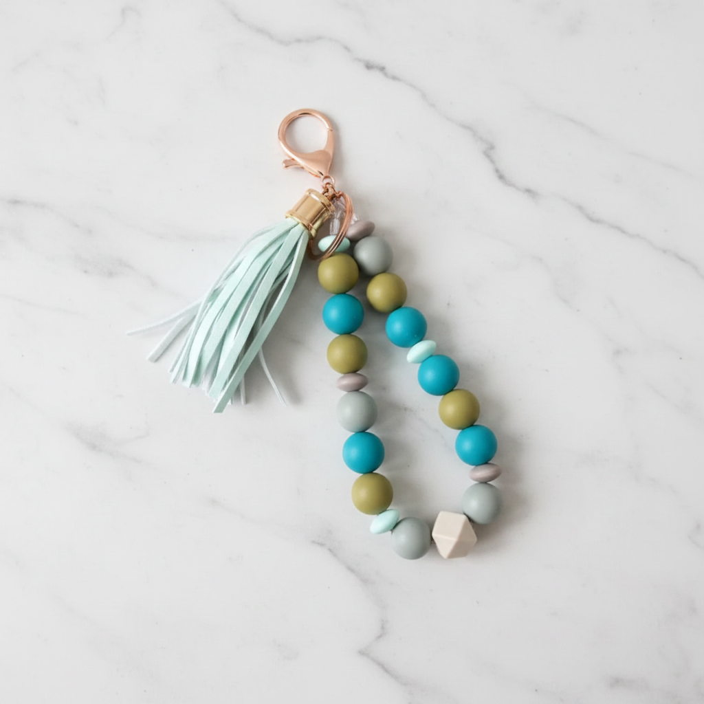 Porte-clés turquoise fond marbré - vue 2
