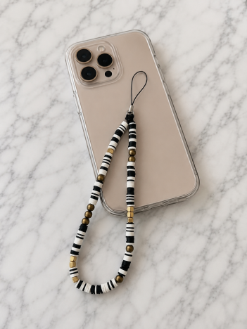 Cordon téléphone disques noir blanc sur smartphone