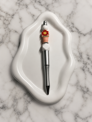 Stylo Personnalisé Fleurs Perles Blanches