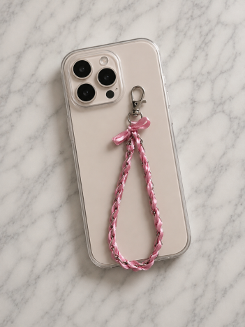 Dragonne Rose et Blanc - mise en situation sur iPhone
