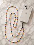 Lanière téléphone perles arc-en-ciel grande taille fait main
