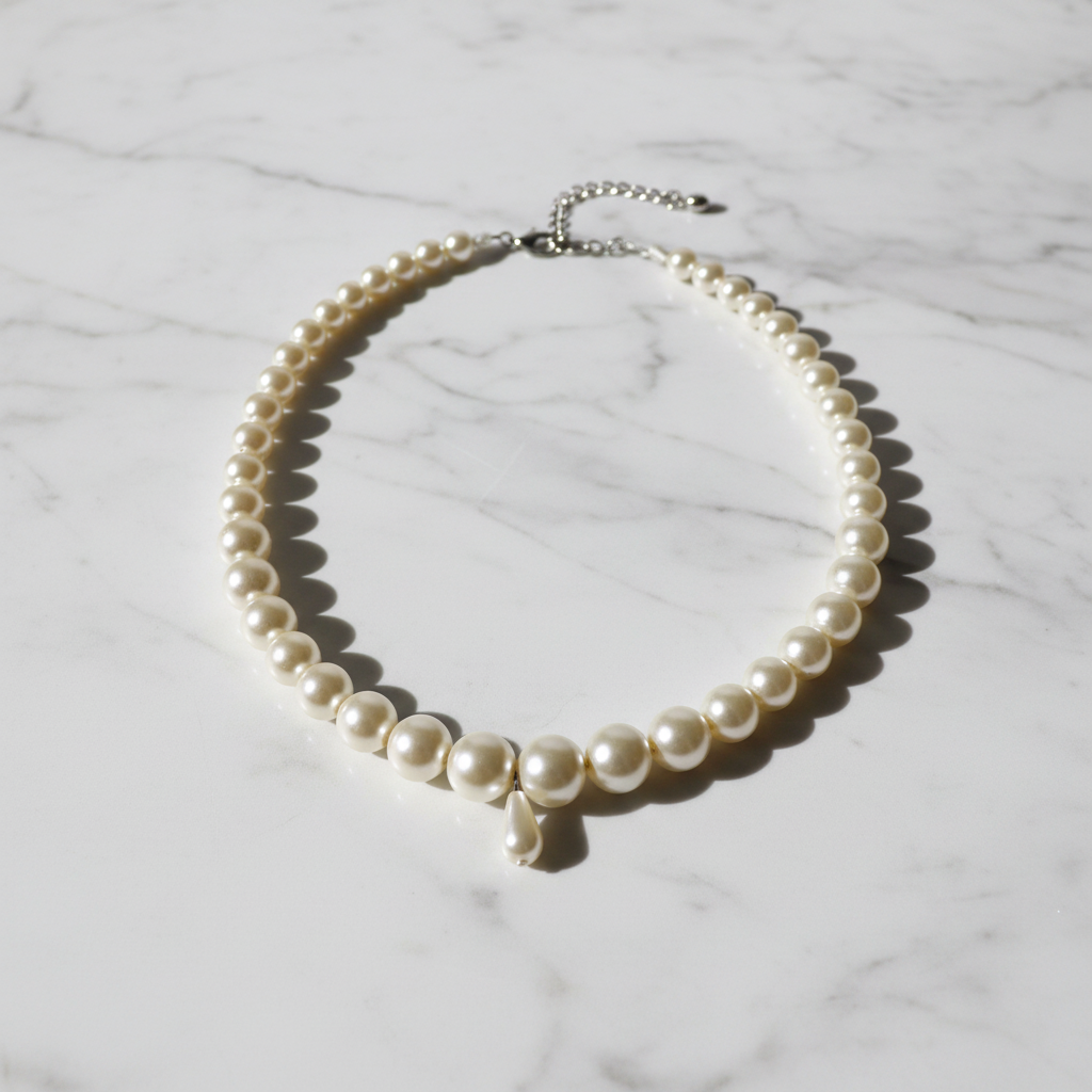 Collier de perles sur fond marbré