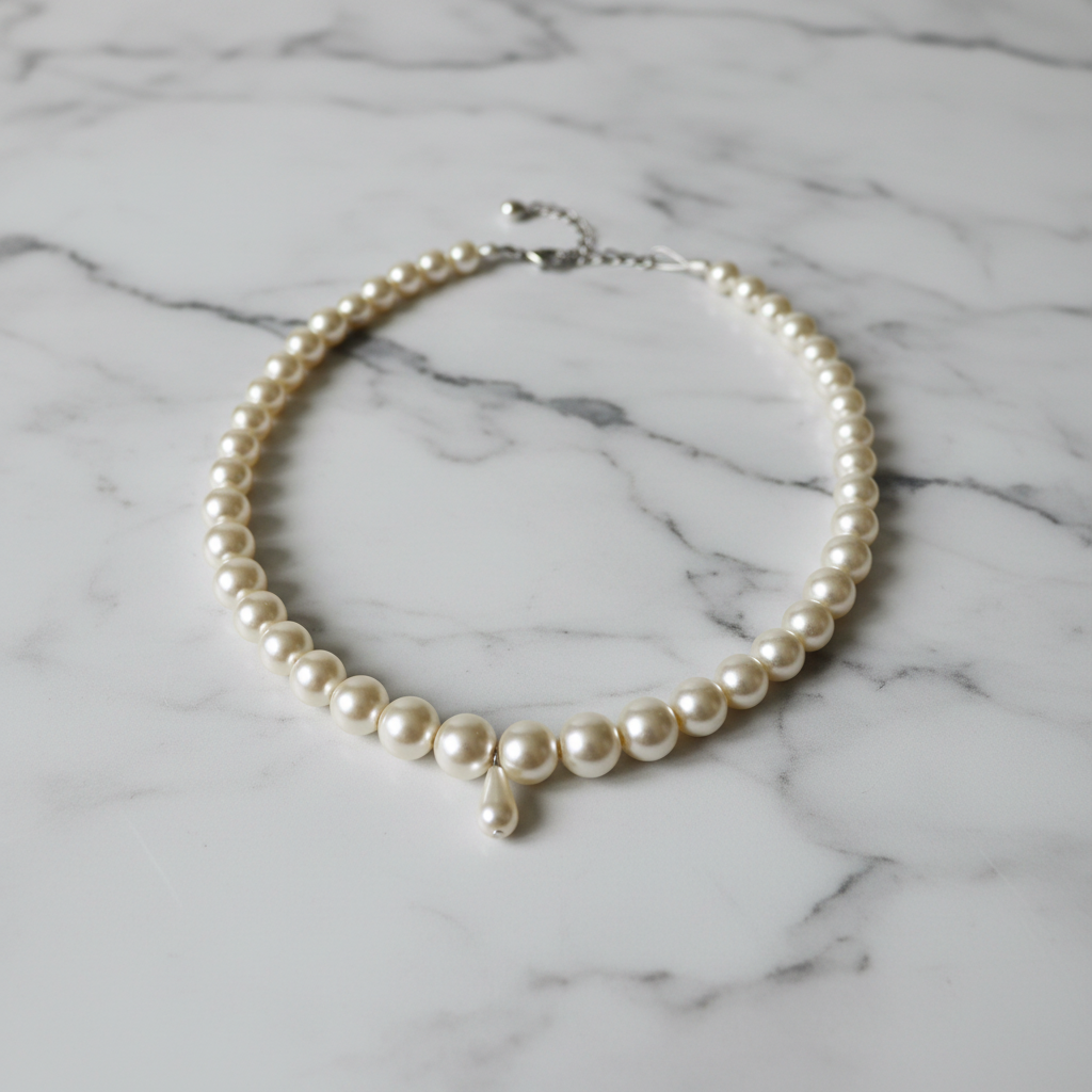 Collier de perles sur fond marbré - vue 4