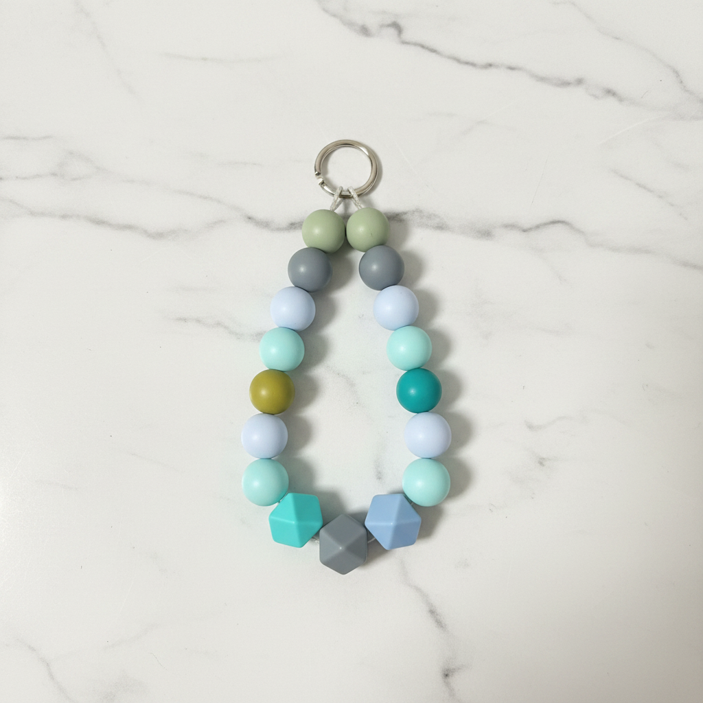 Porte-clés vert gris fond marbré - vue 1