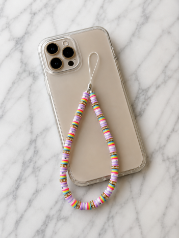 Cordon téléphone disques multicolores pastel sur smartphone
