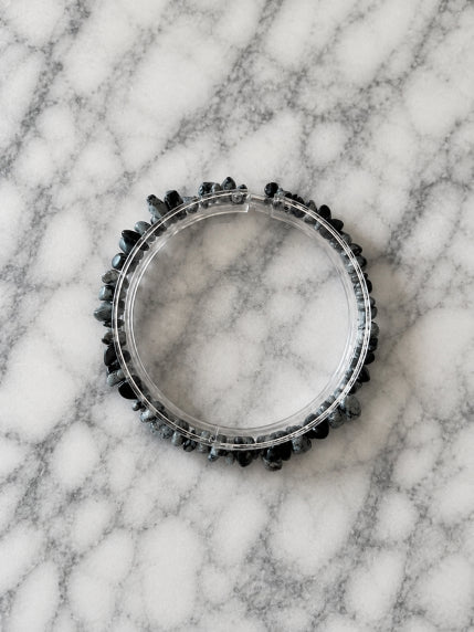 Bracelet Obsidienne Flocon de Neige Fil Élastique