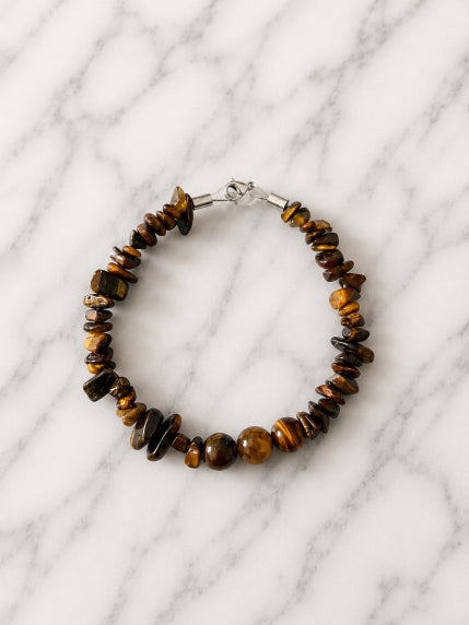 Bracelet Chips Œil de Tigre Fil Rigide