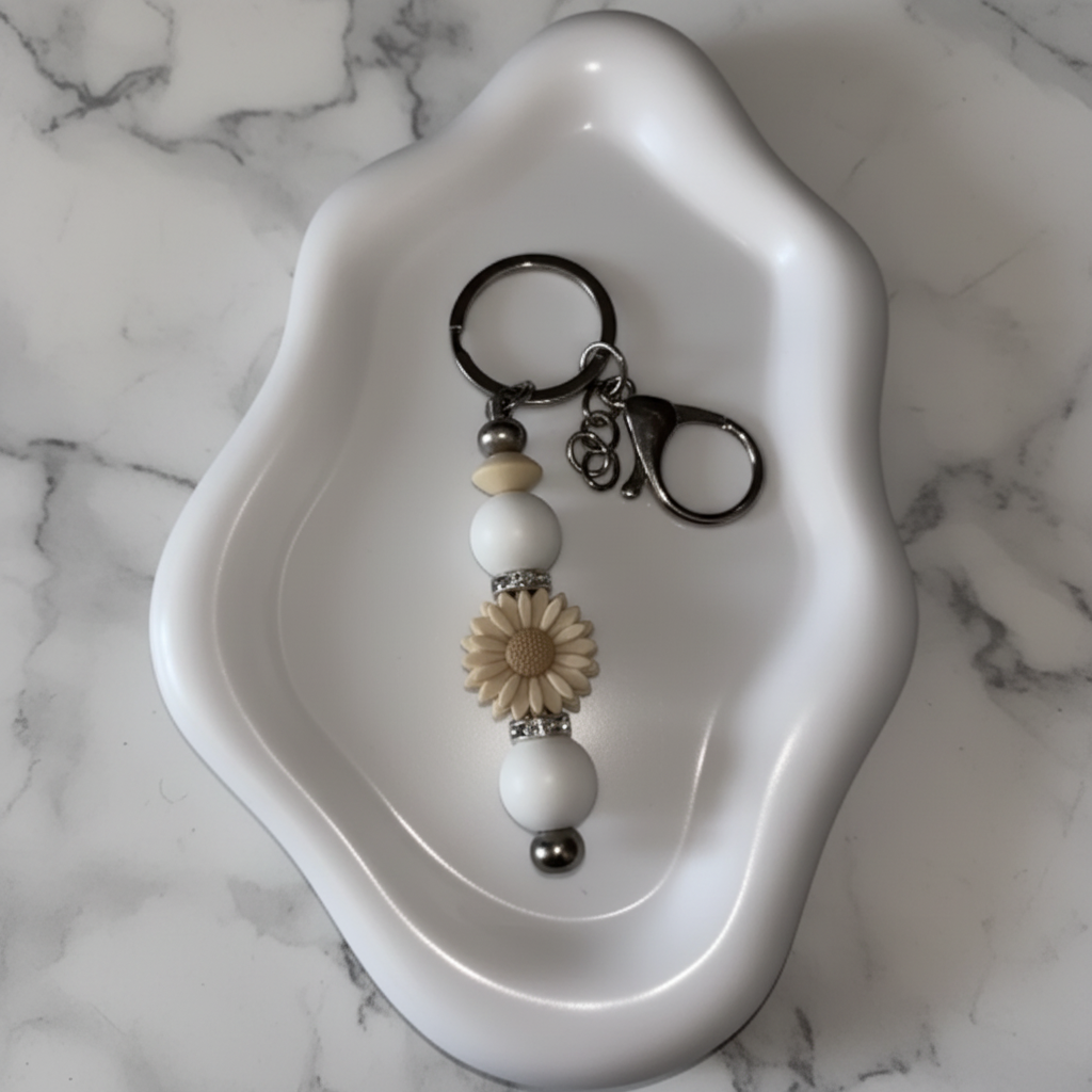 Porte-clés Marguerite - fond marbré