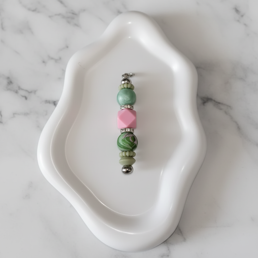 Porte-clés Perles Colorées - fond marbré