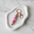 Porte-clés Perles Rose Vif - fond marbré