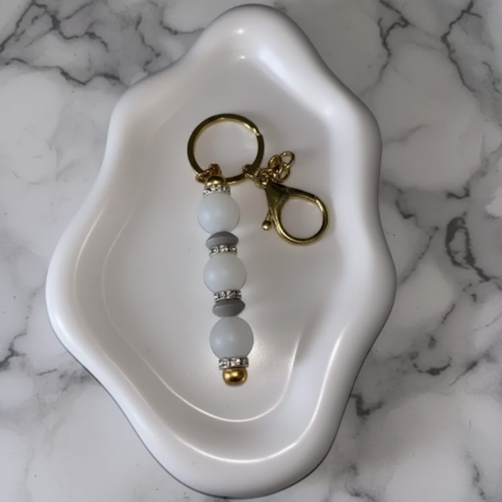 Porte-clés Personnalisé Blanc et Gris - fond marbré